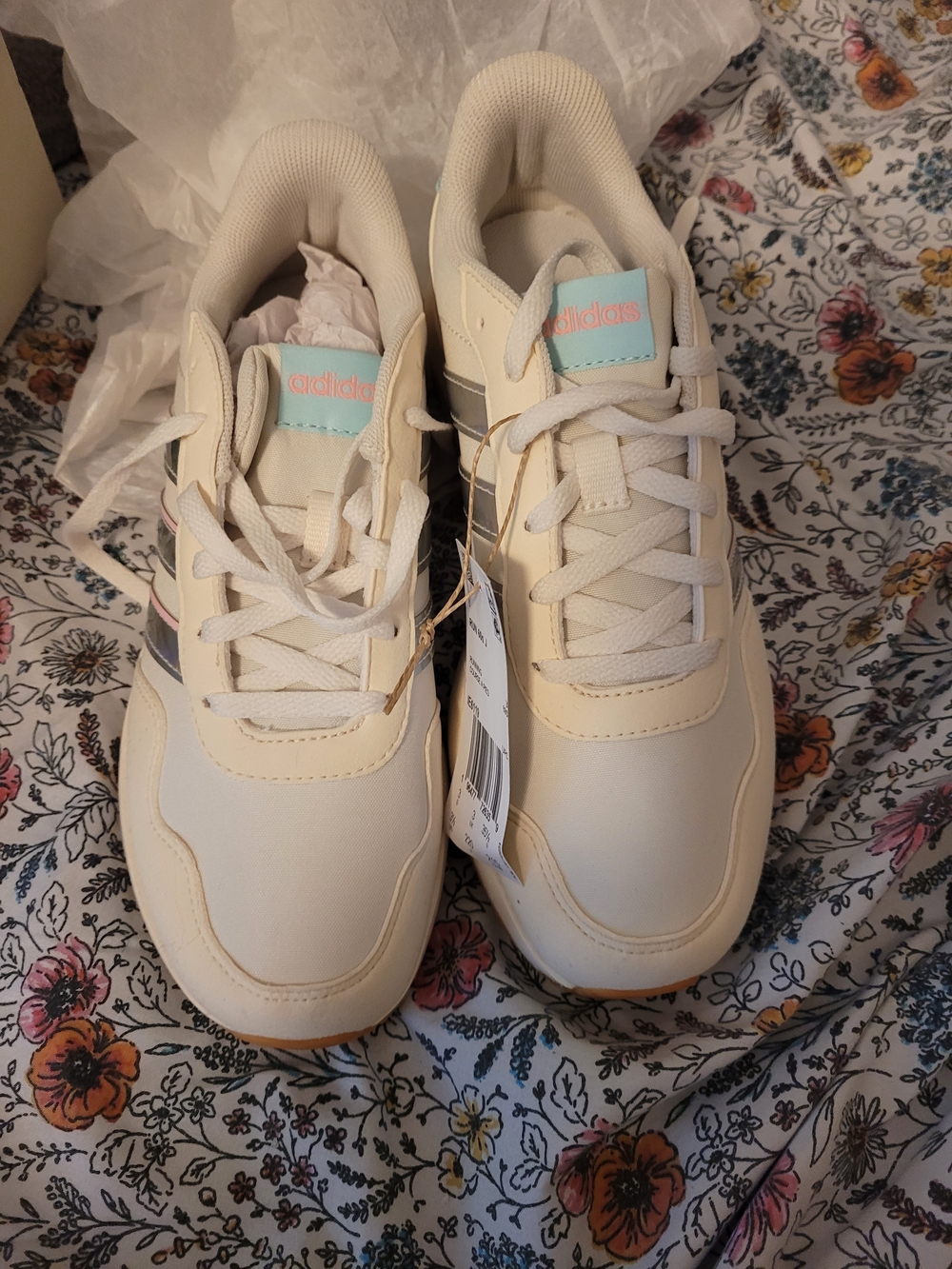 adidas Kids Sneakers Cream with Light Blue and Pink Accents